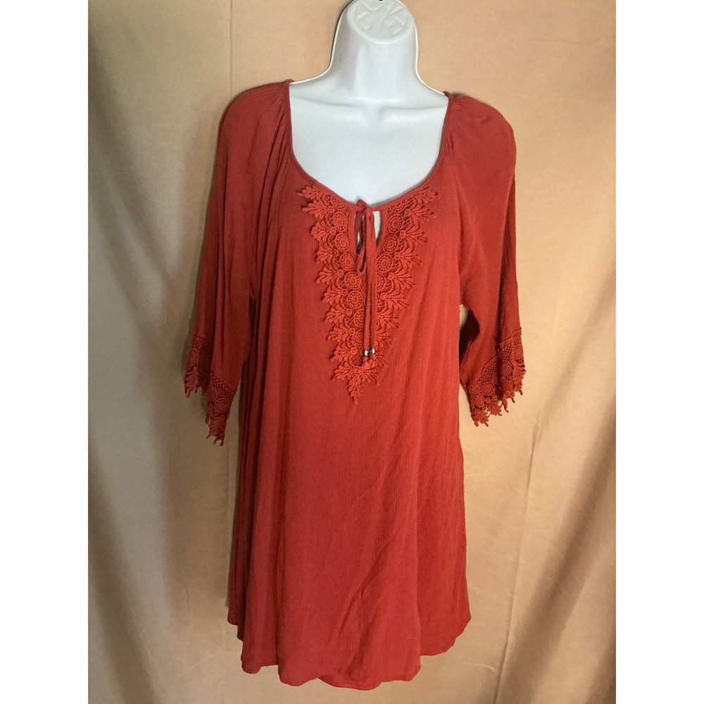 Naif Crochet Lace Tie Front Dress Women Medium Burnt Orange Excellent DD056